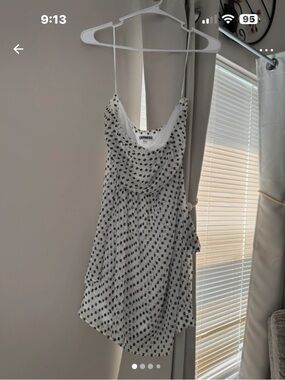 Express White Strapless Dress with Black Dot Print